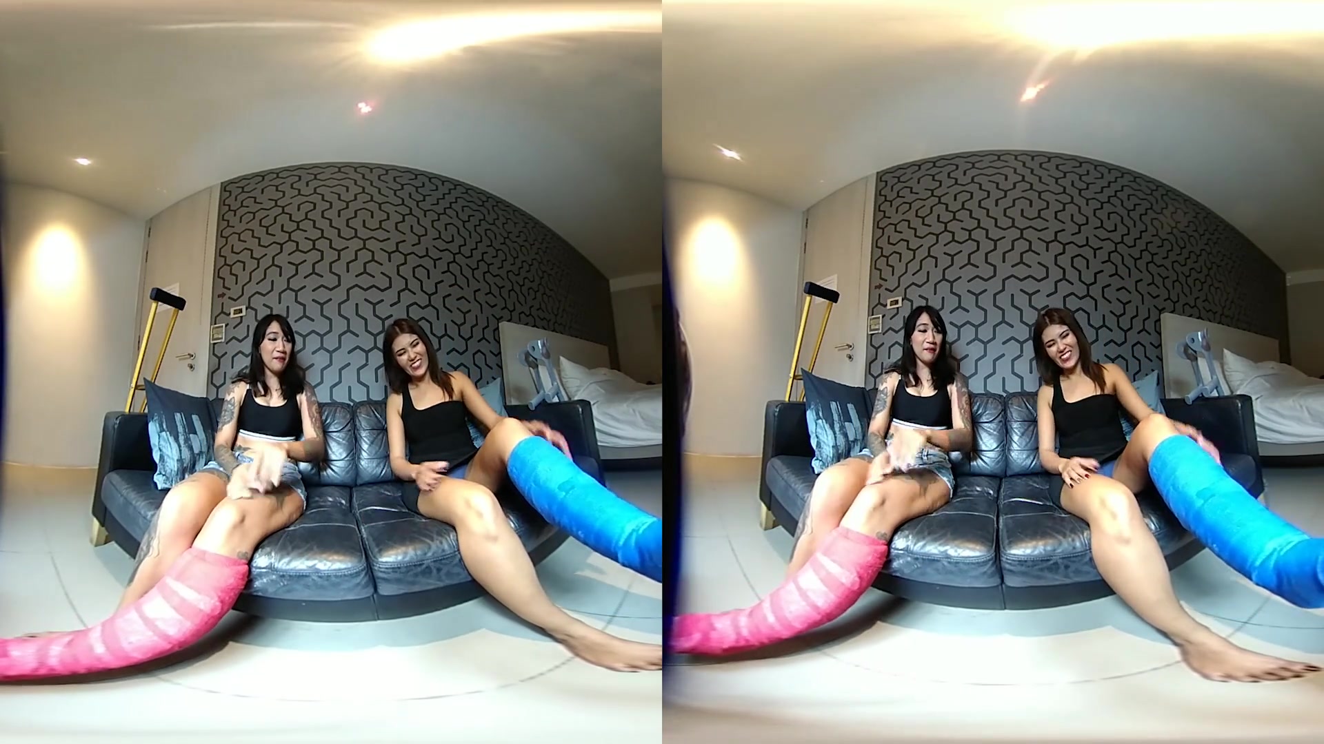 2 Girls With Short Cast Leg - The Girls Talk Thai - VRpussyVision