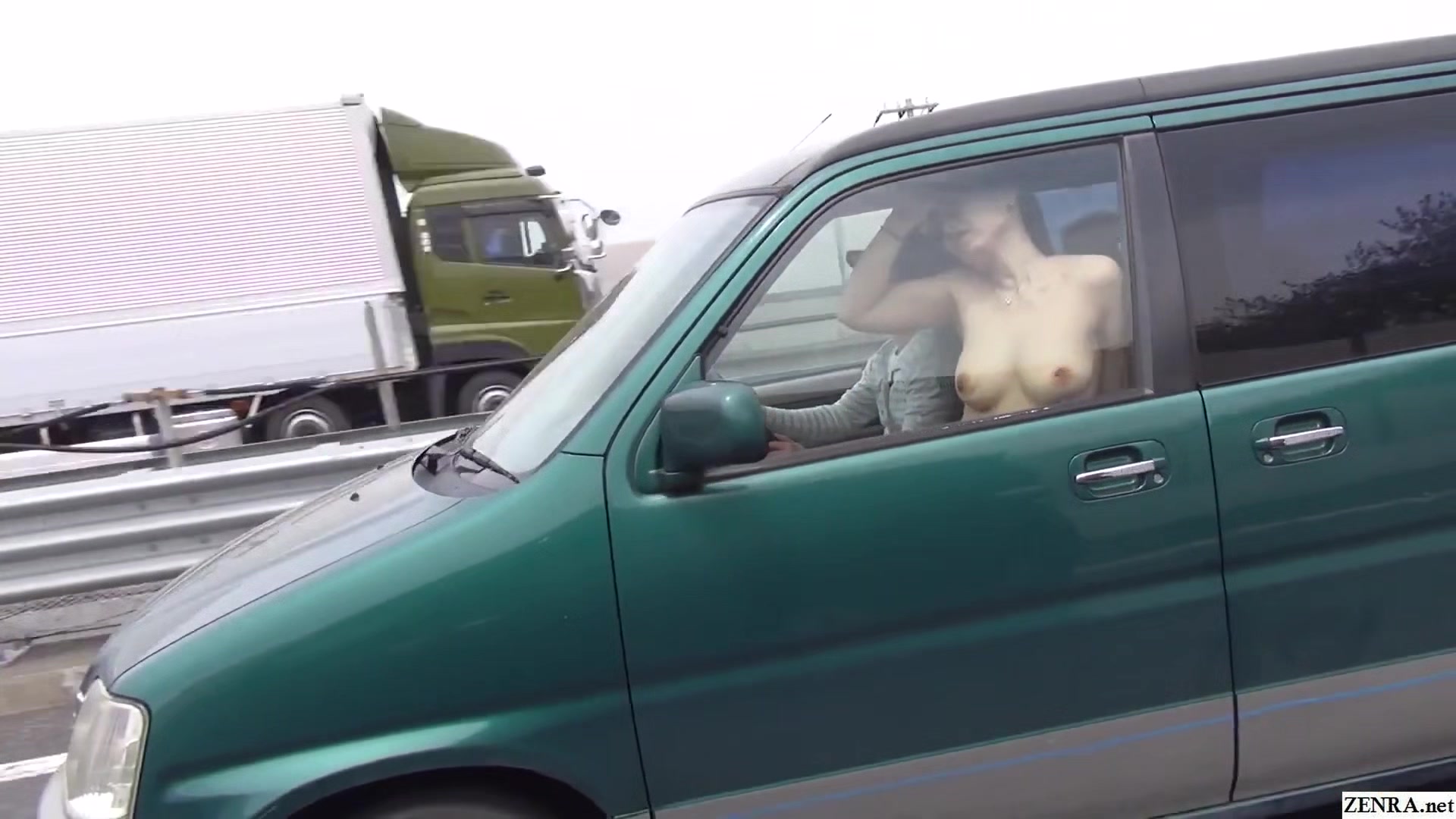 Voluptuous Japanese MILF naked car ride and outdoor sex