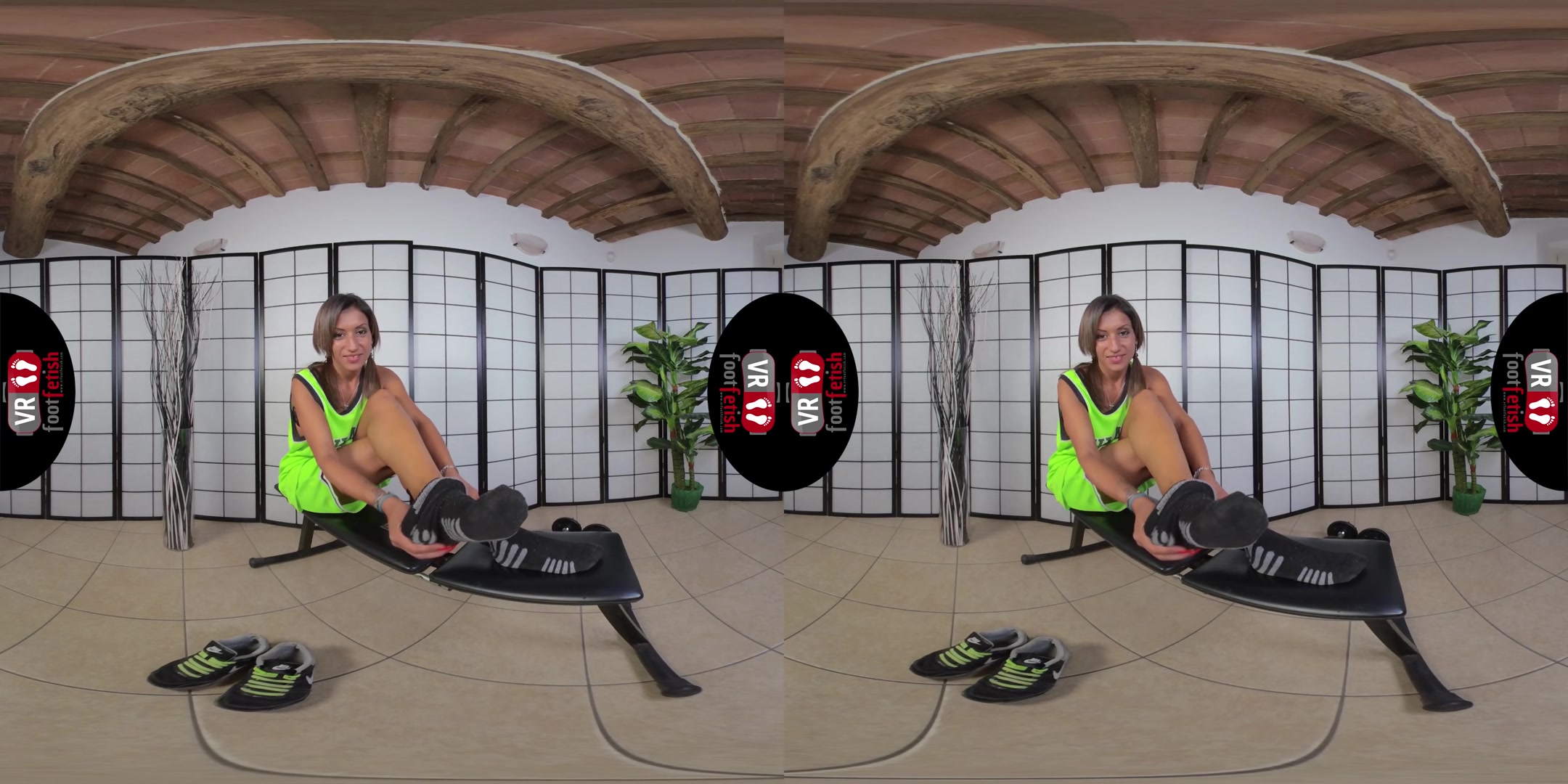 Stunning Katy Lures You With Her Sexy Feet In A Green Basketball Outfit - VRFootFetish