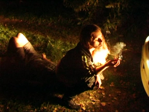 Smoking Lady Plays in the Forest