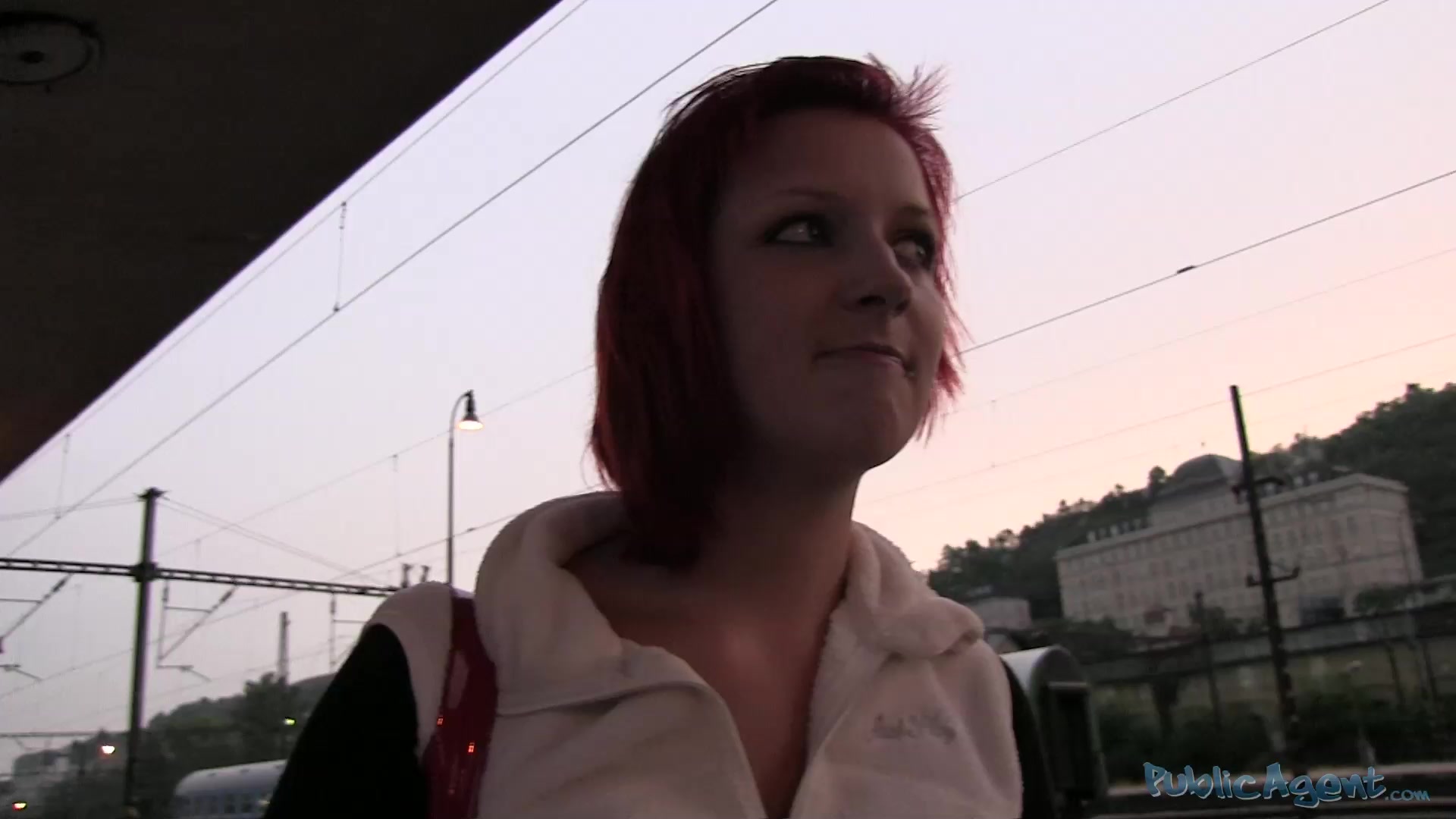 Amateur redhead with cute piercing picked up and mouthfucked