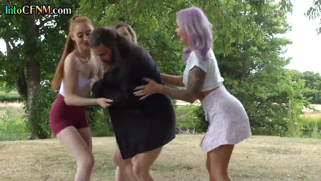 CFNM femdom British babes suck ad wank cock outside in group