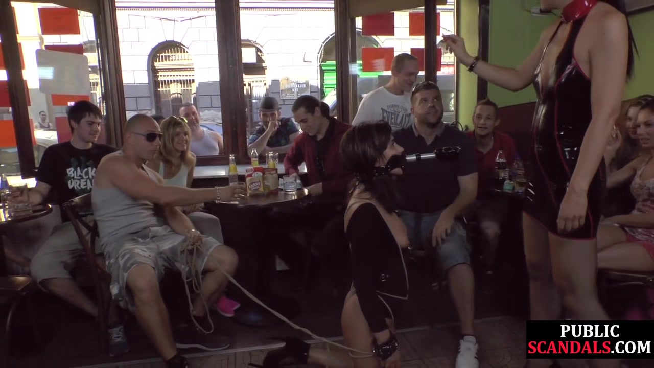 Publicly humiliated sub sucking cock with watching