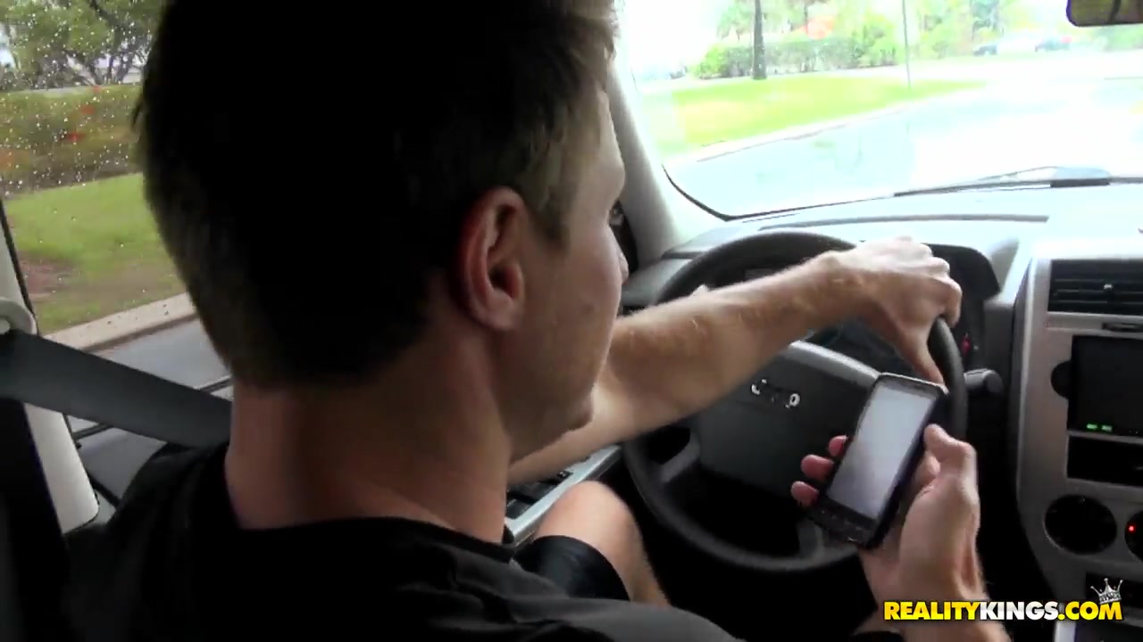 Adorable blonde is driving around with dirty dude