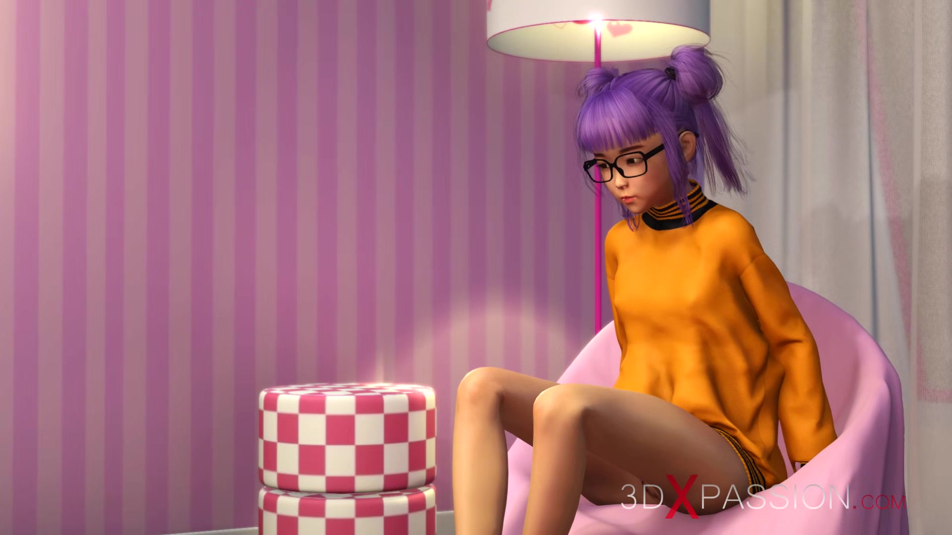 Japanese amateur teen 18+ nerd college girl in glasses getting fucked in the candy room