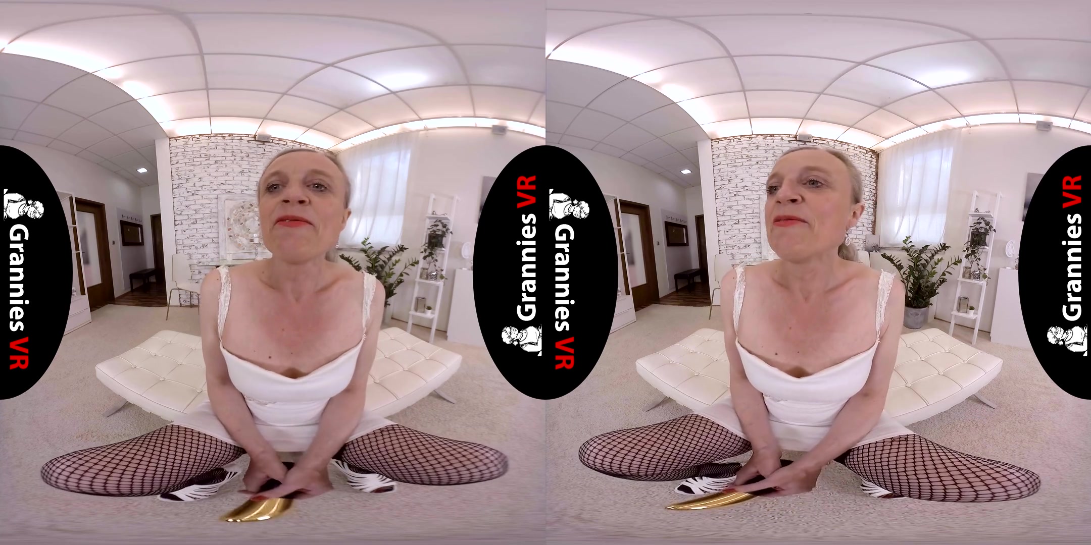 Granny Andrea - Solo in Fishnet Stockings; Gilf in Lingerie Solo with a Toy