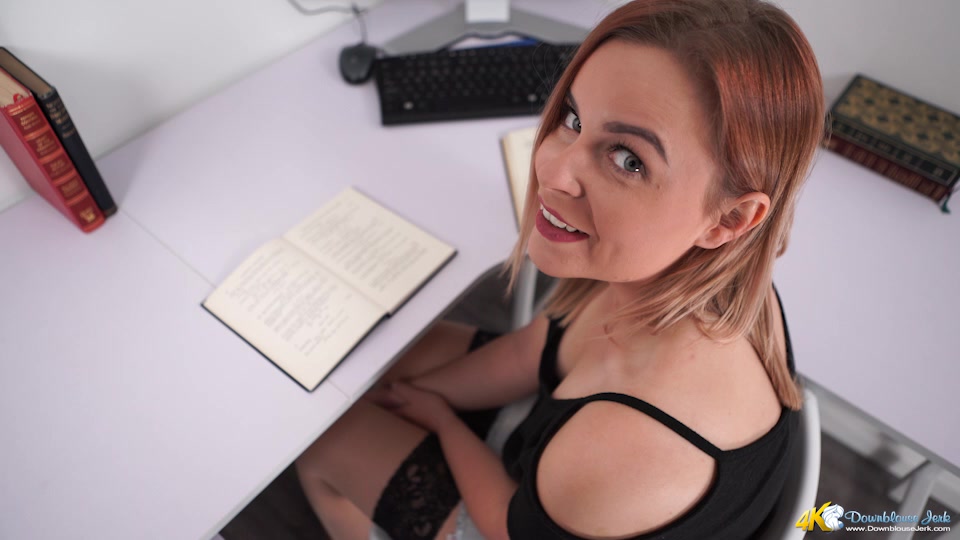 Teasing The Tutor - DownblouseJerk