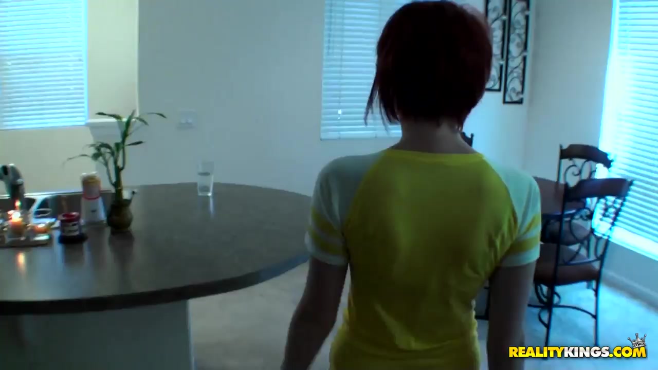 Stunning with read hair swallows a huge pecker