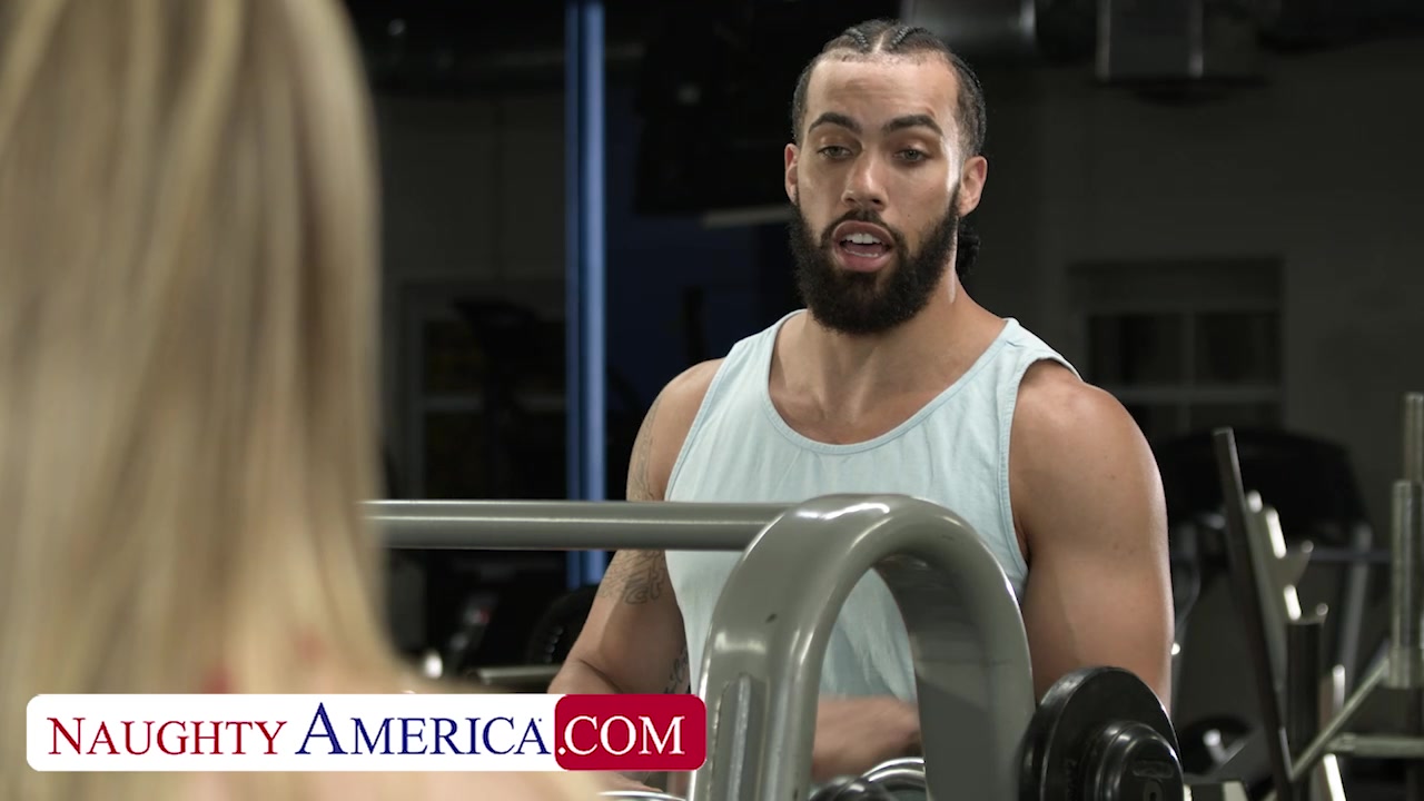 Petite blonde Anya Olsen works out on some big black cock at they gym