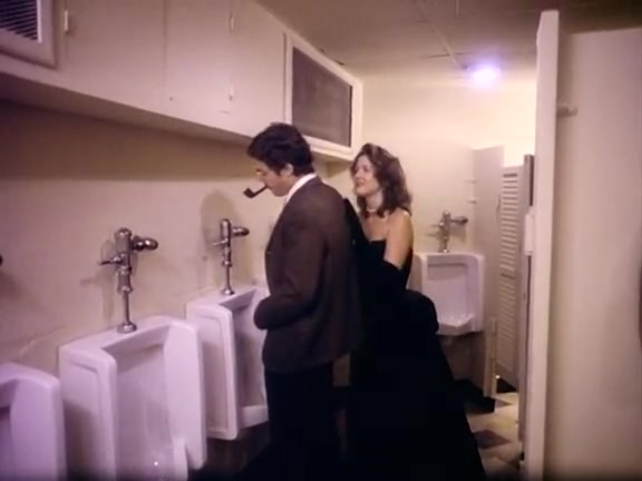Incredibly hawt classic porn scene in a shitter stall