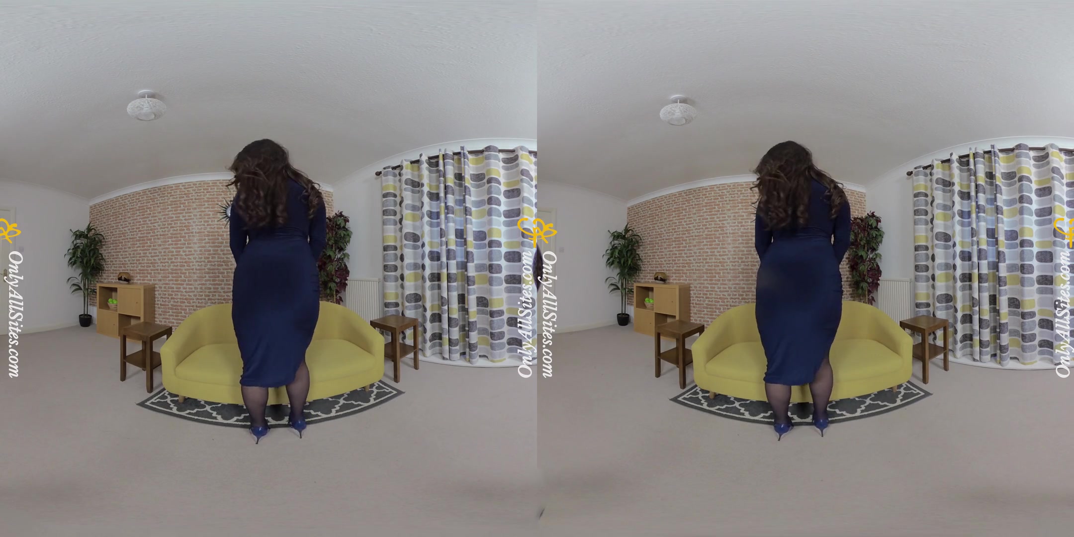 Kay - Blue Dress; Big Tits Brunette Solo Stripping