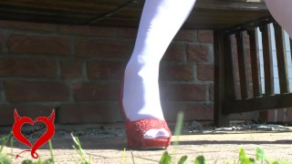 Teeny Masturbation on the garden bench