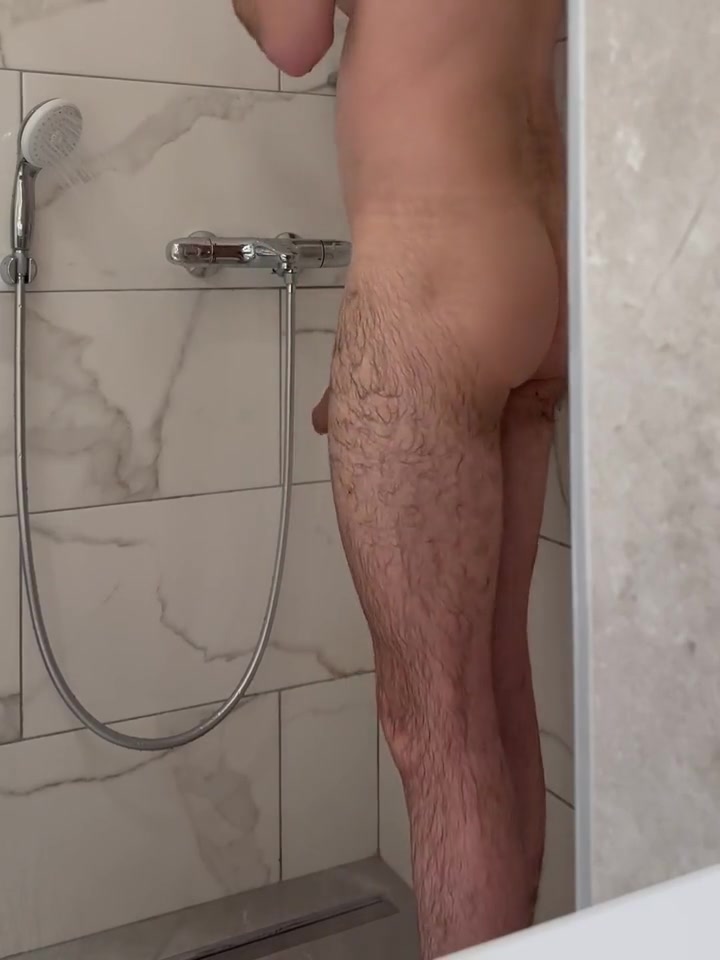 Showering In Hotel 21 Years Old Hairy Muscular Twink With Huge Uncut Dick