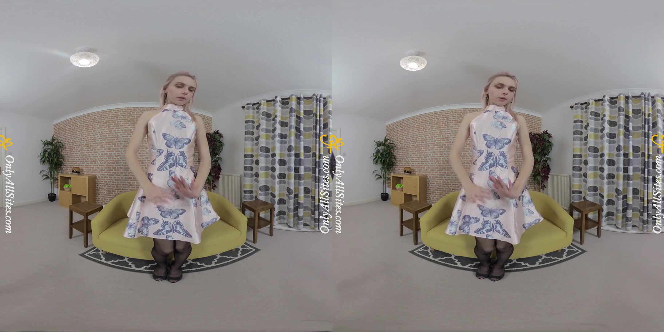 Chloe Toy - Butterfly Dress; Sexy Blonde Amateur Stripping on the Couch