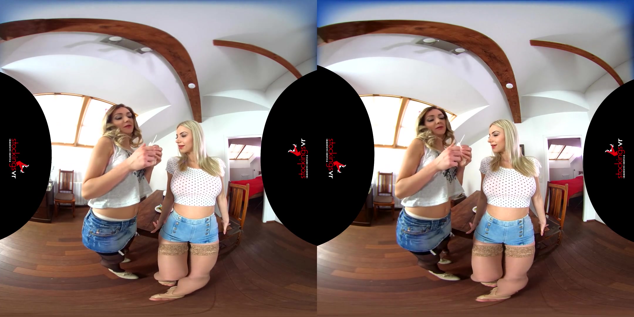 Natalie Cherie & Victoria Puppy in Creamy starring Victoria Puppy and Nathaly Cherie - StockingsVR