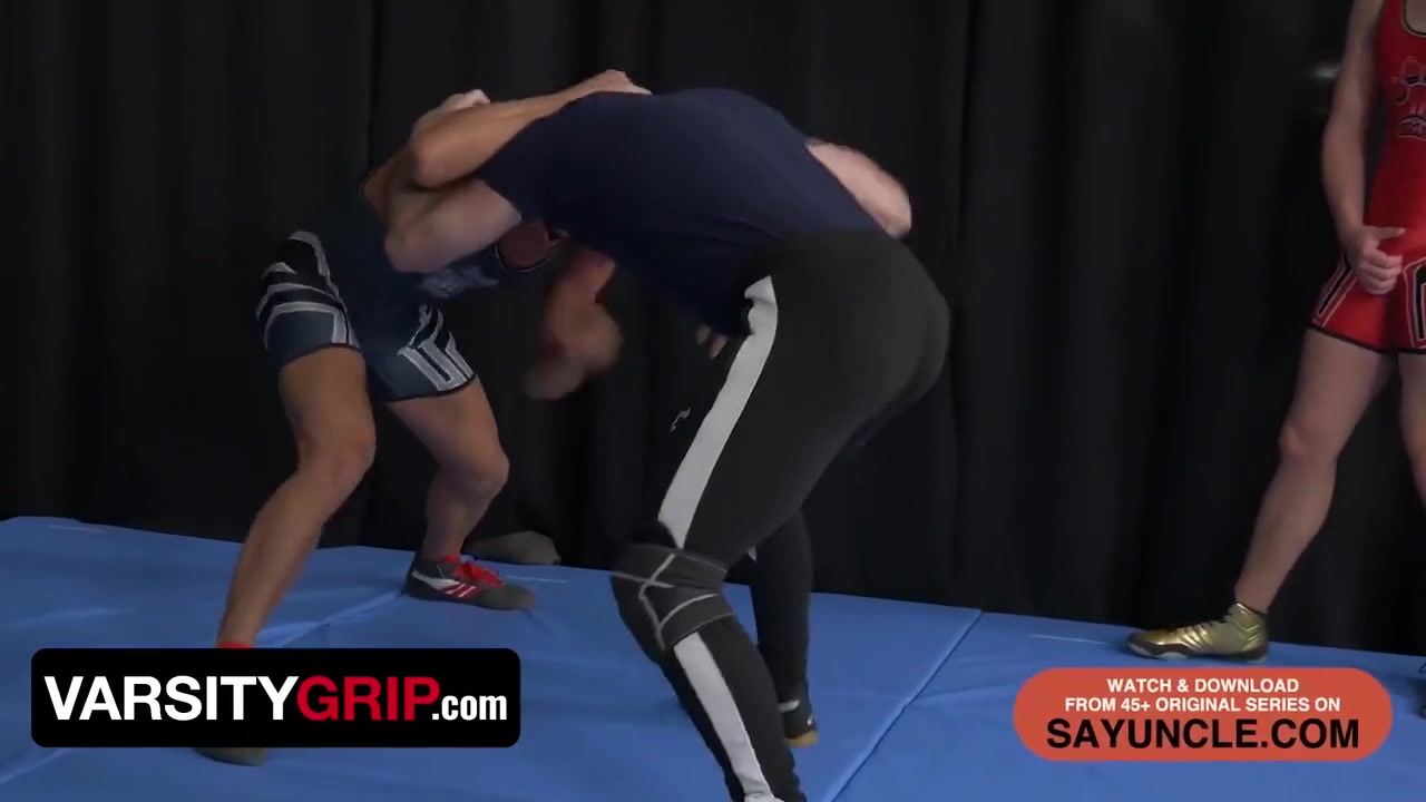 Two Mature Men Tag Team A Young Twink In Wrestling Practice And Threesome Fuck