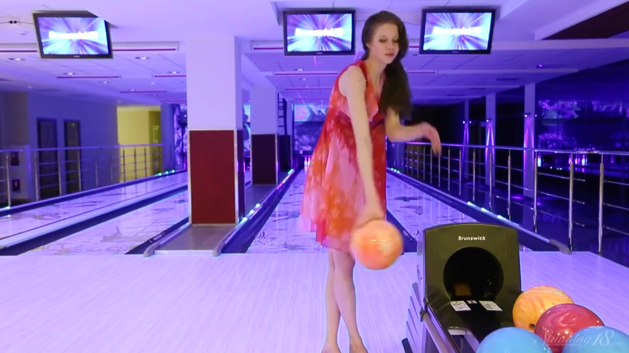 Brunette teen 18+ Model Playing Naked In The Bowling Alley