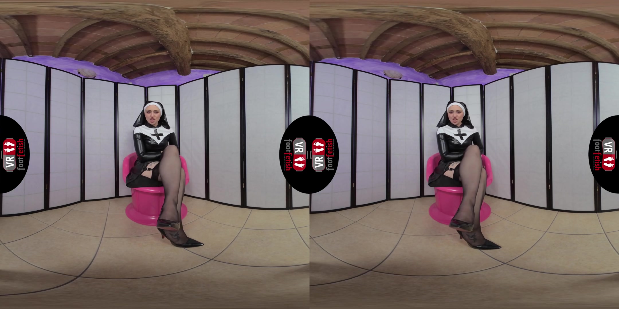 Sinfully Sexy Ammalia Mistreating You In A Nun Costume - VRFootFetish