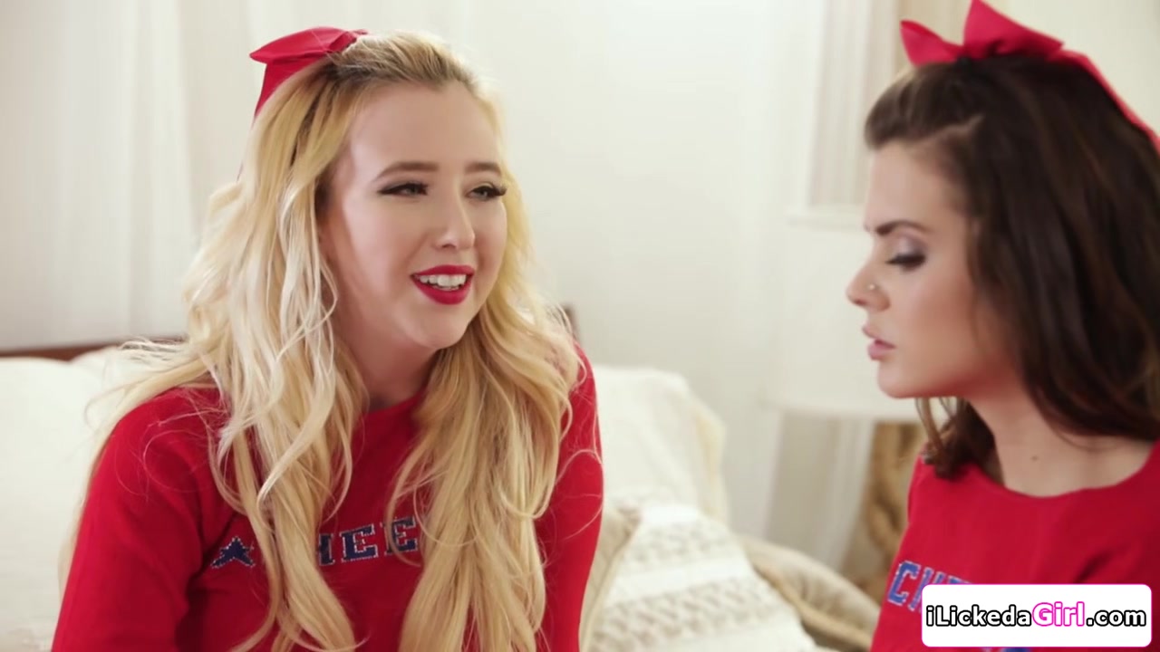 Blonde lesbian cheerleader licking new members hairy pussy