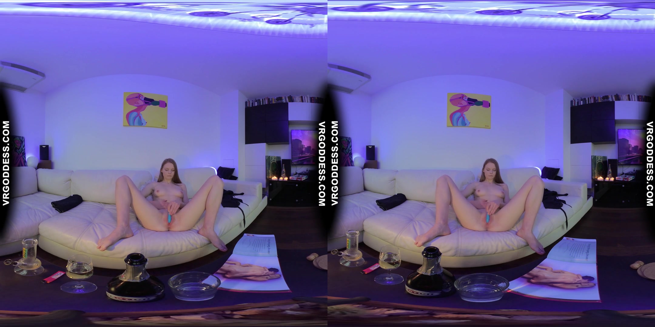 Blue Aesthetic Champagne Chilling Out Teen Lolly Jilling Herself Off On White Casting Couch