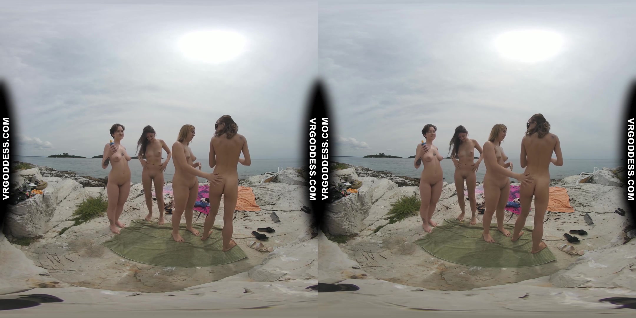 Four Hot Goddesses Sunbathing And Chilling On Nude Beach On Vacation