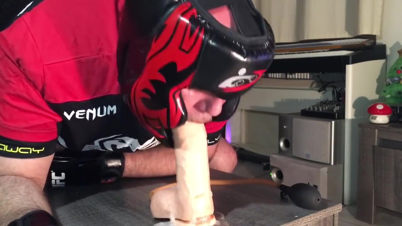 Playing With Inflatable Dildo In Full Boxing Gear