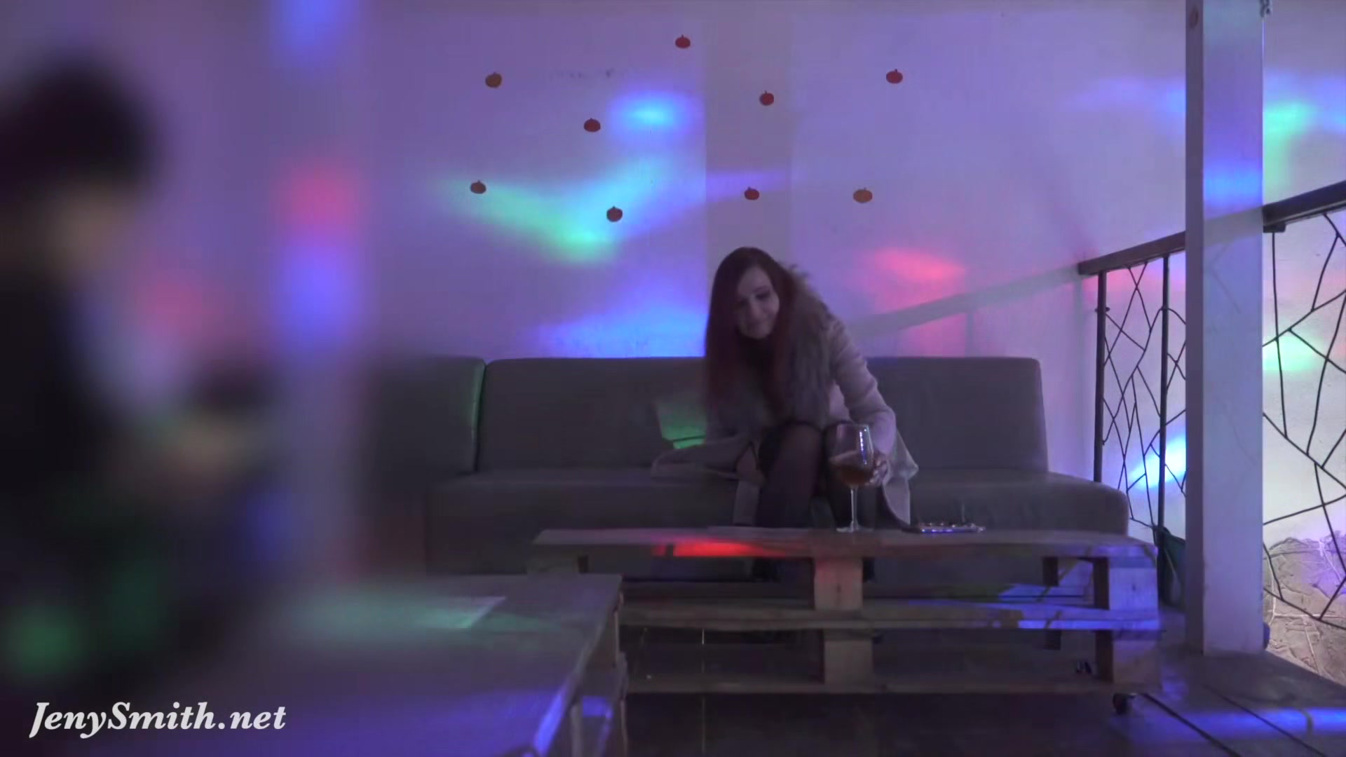 Jeny Smith teasing a stranger. Then he strokes her in a Night Club