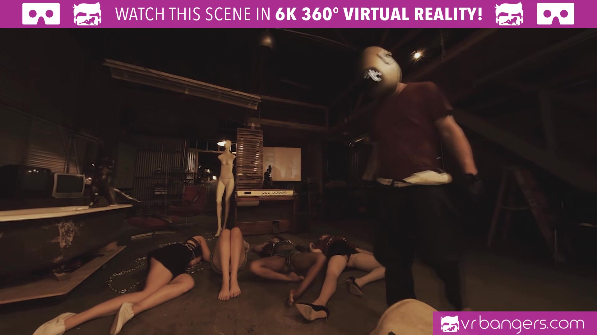 VR BANGERS Halloween group sex in the basement