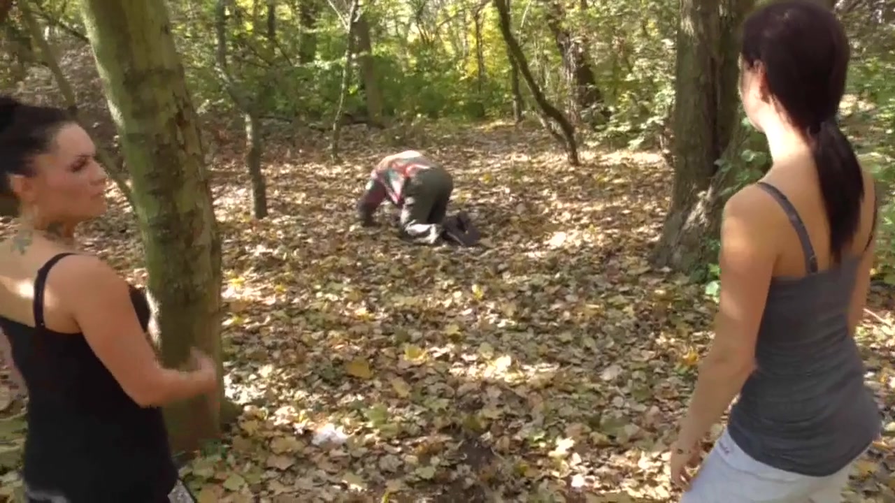 Training their old pet slave in the forest by Femdom Austria