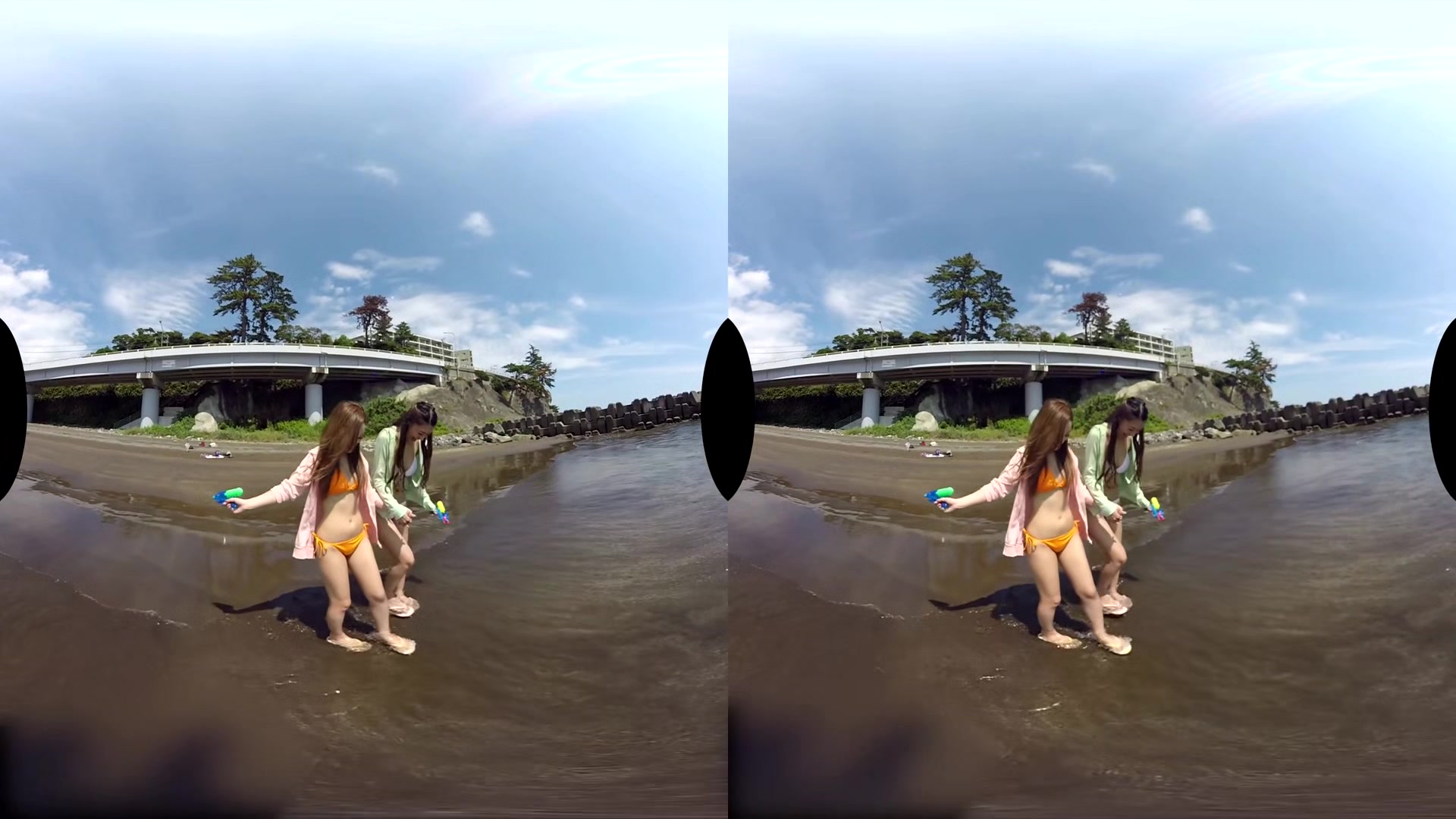 Fun At The Beach Before Threesome At The Onsen; Two Japanese Babes