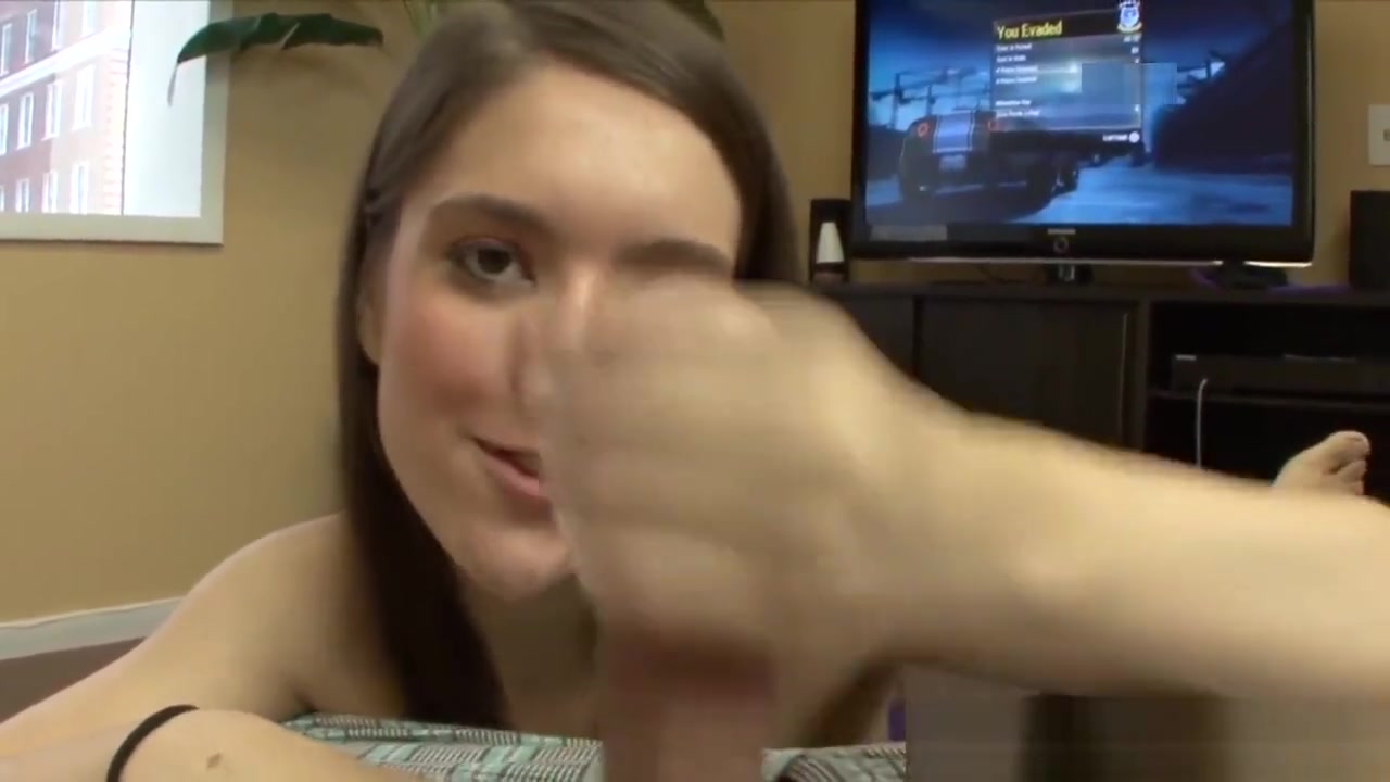 Young stepsister teases before wanking cock
