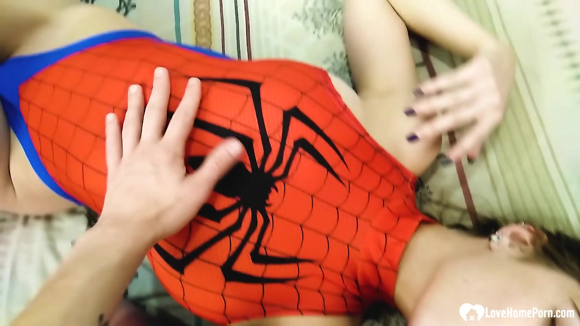 Kinky stepsister in a spiderman outfit gets creamed