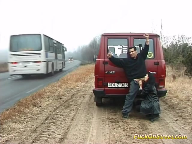 horny whore sucks cock on the road