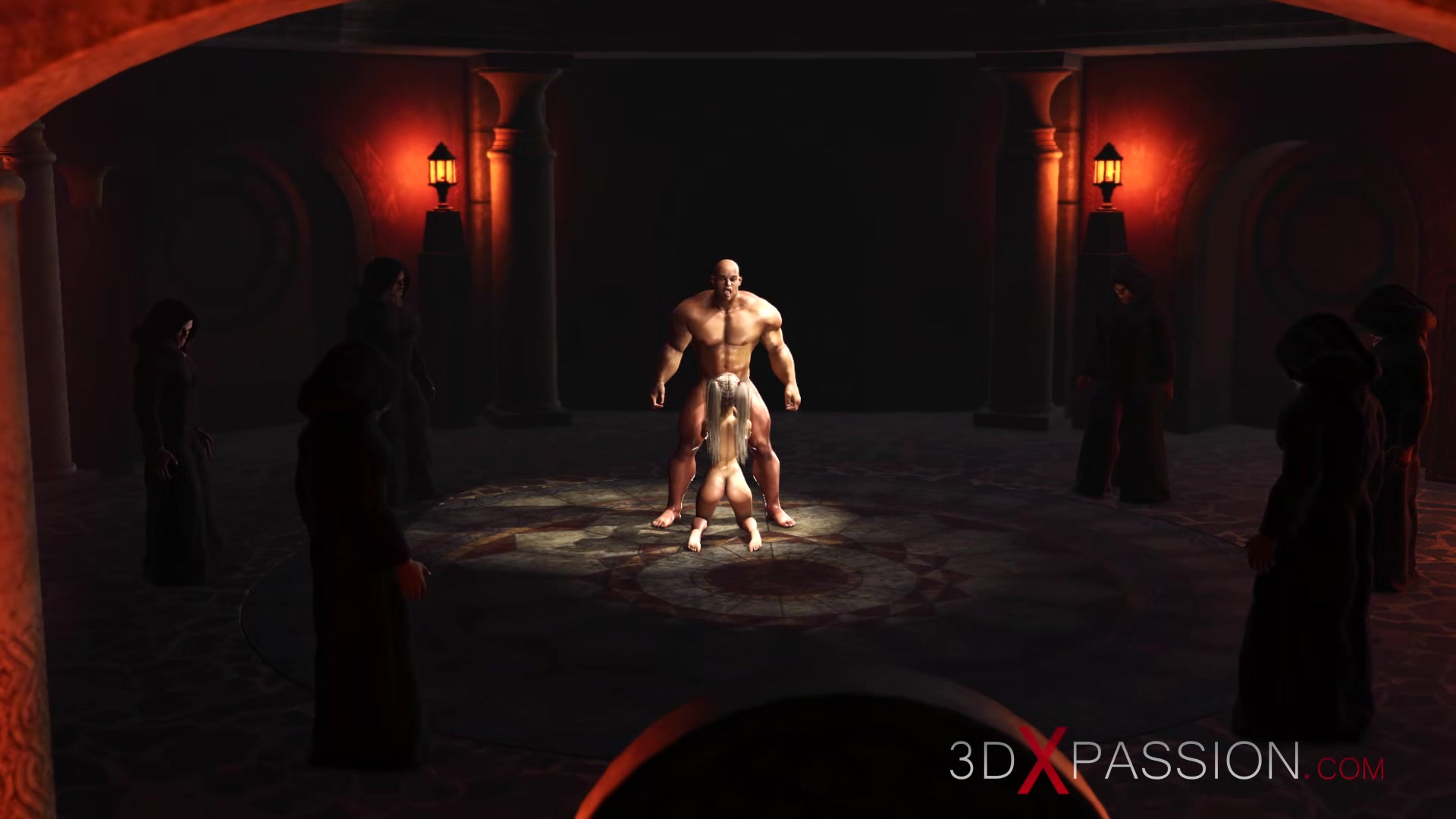 Ritual ceremony. A sexy young blonde gets fucked hard by a big man in a medieval castle