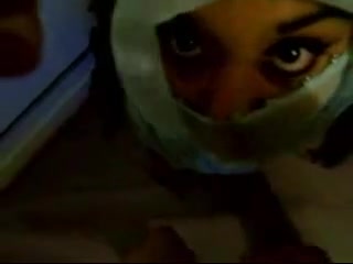 Messy jizz over Arabian chick' open of the face