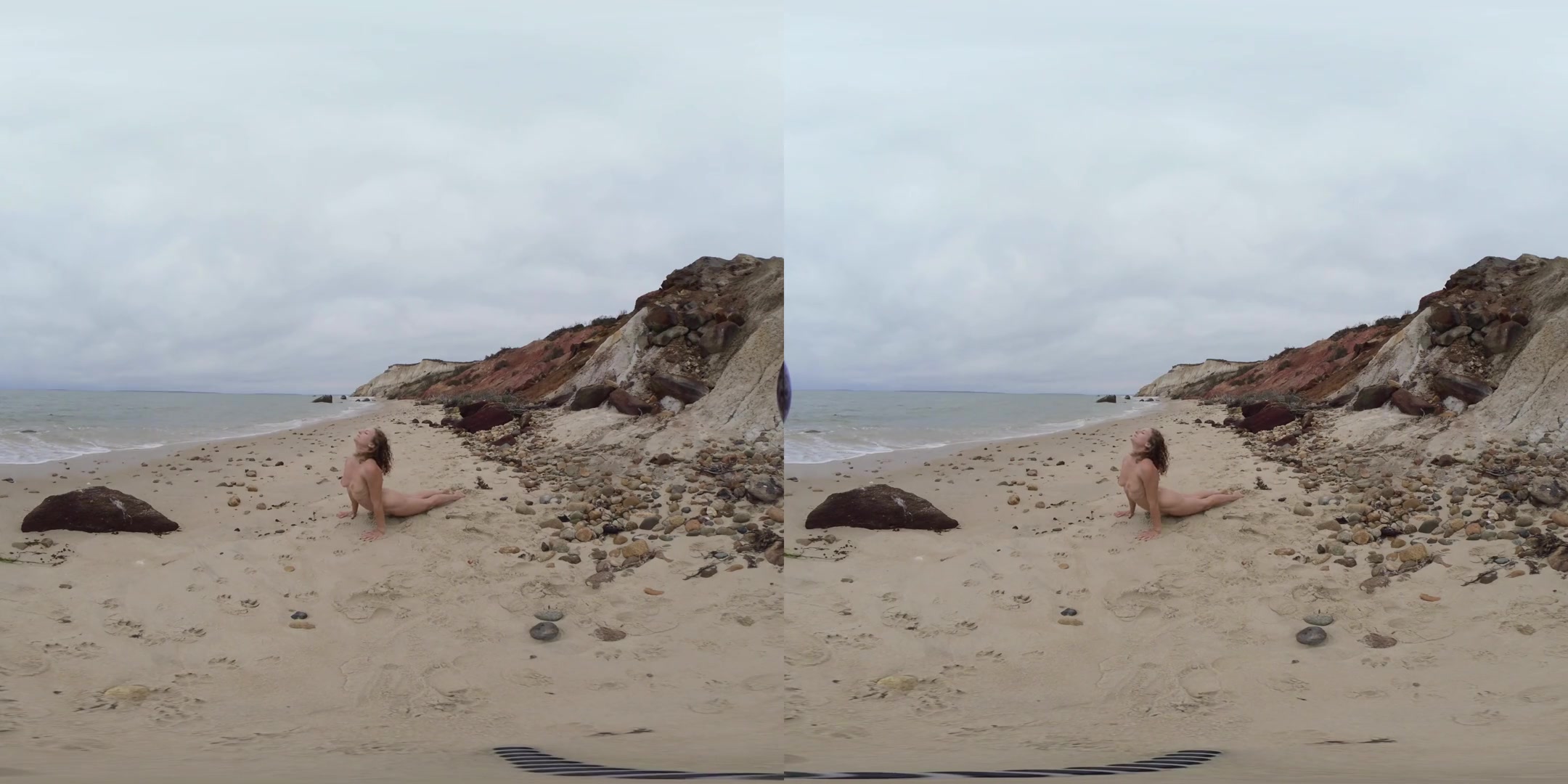 Relax on a Beautiful Beach with Naked Yoga; Amateur Stretching on the Beach