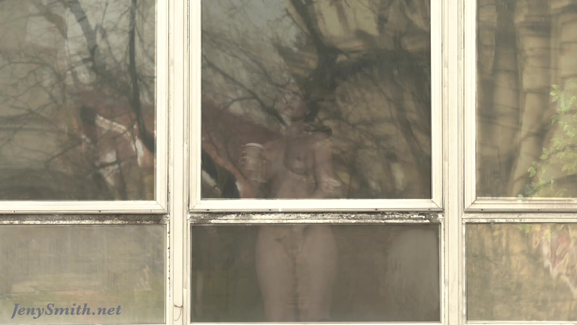 Jeny Smith teasing the strangers thru the window