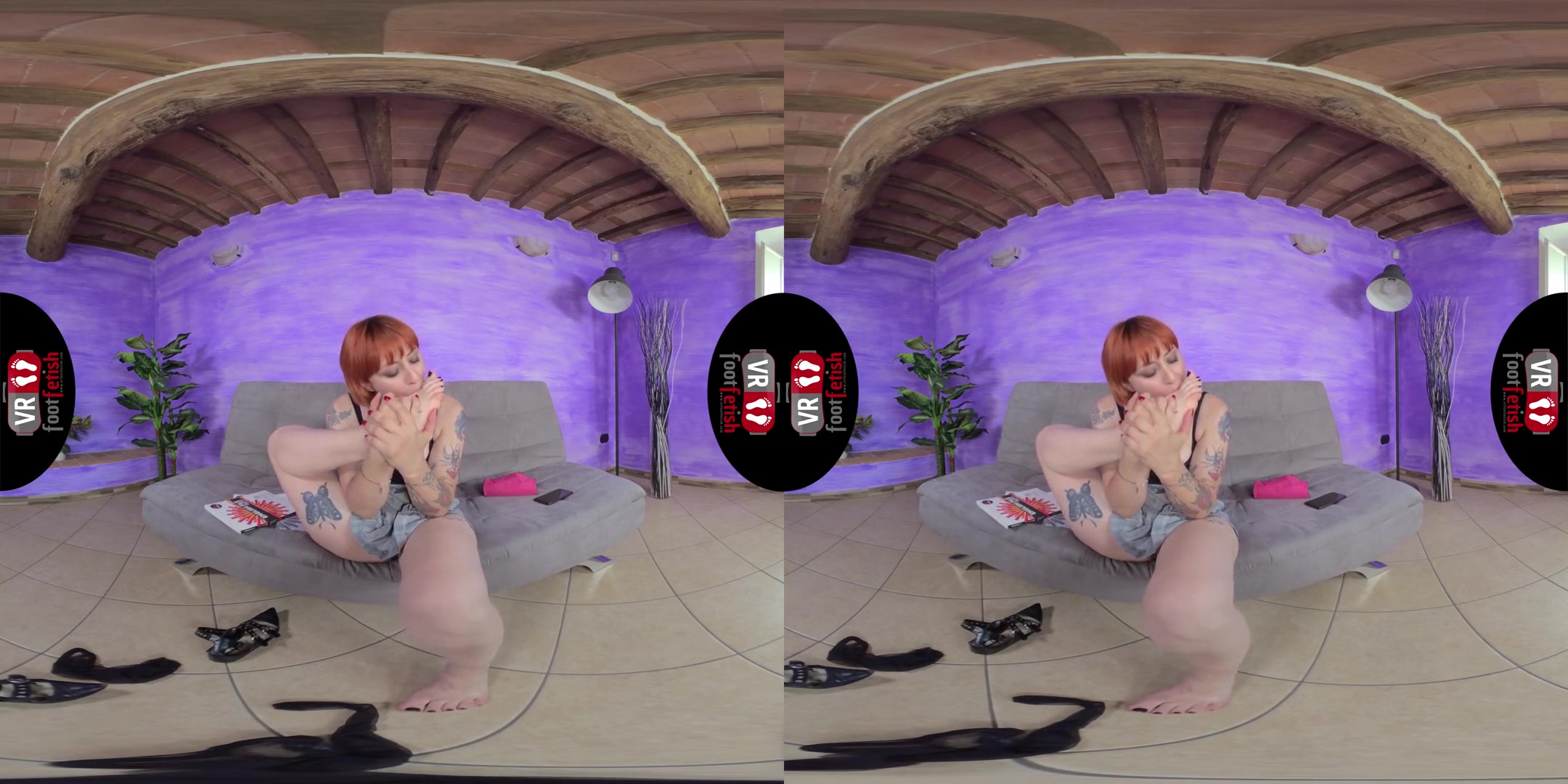 Gorgeously Seductive Ammalia Sucks Her Own Little Toes - Redhead in Stockings Foot Fetish VR