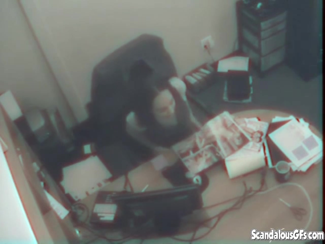 Busty office solo slut masturbates