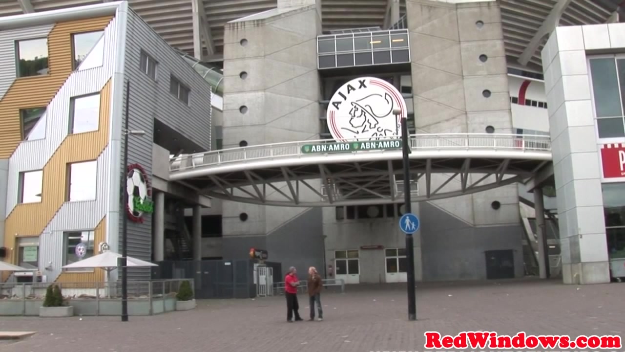 Real dutch hooker sucking balls while jerking