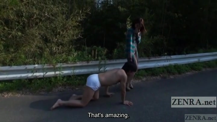 Japanese AV public nudity walking man on leash Subtitled