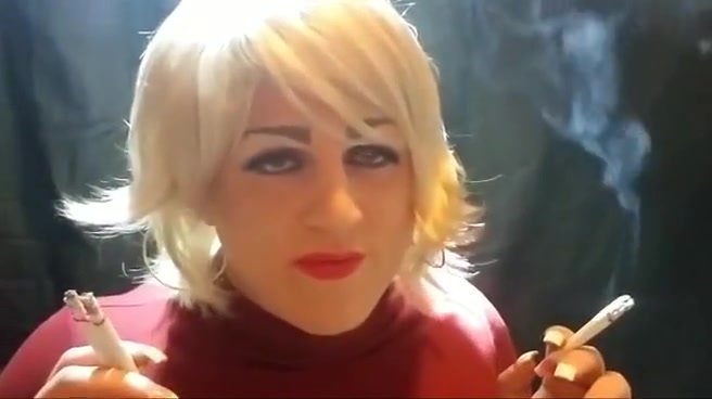 smoking fetish sissy smokes four cigarettes at once