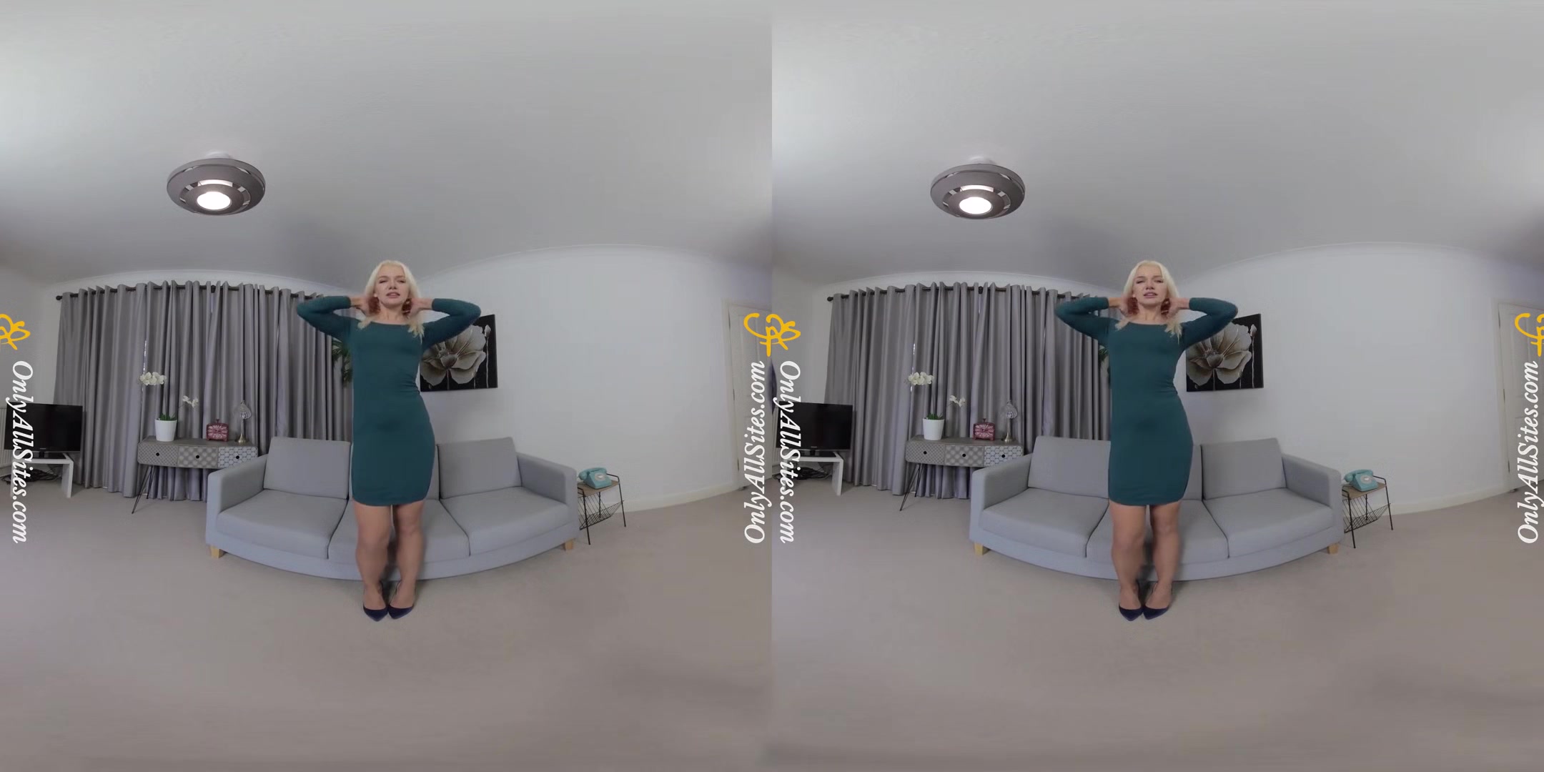 Lydia Jane - Green Dress; Blonde Babe Striptease