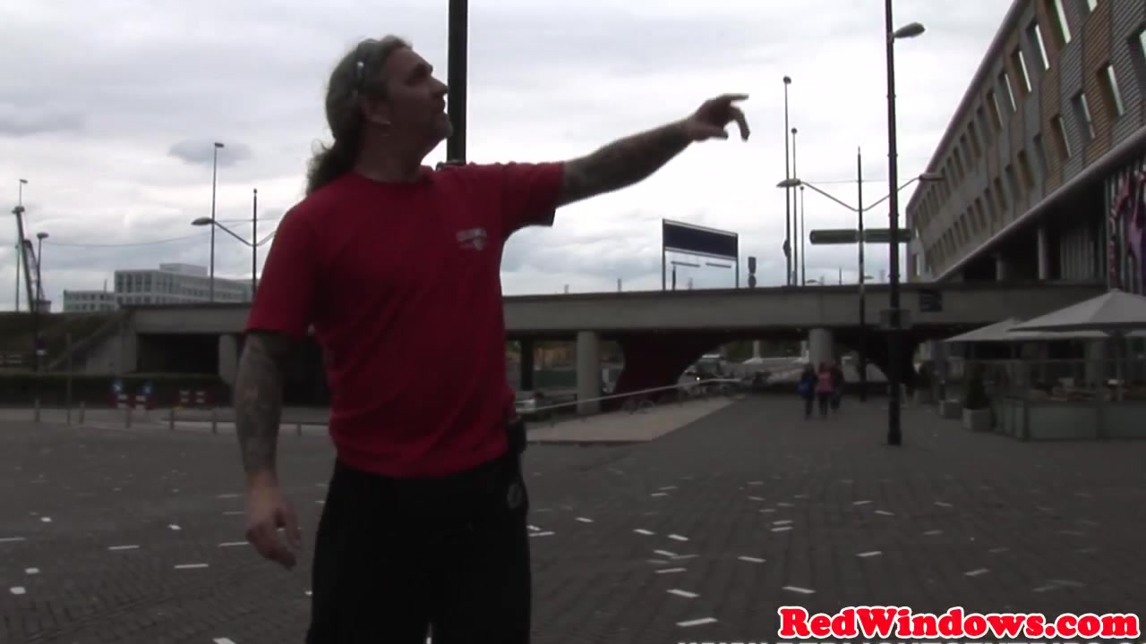 Real dutch hooker sucking balls while jerking