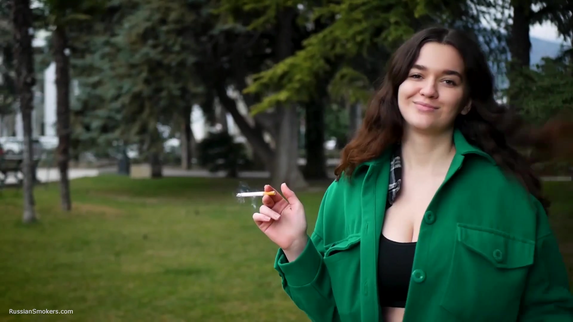 Beautiful Brunette Is Smoking Cork Strong Cigarettes