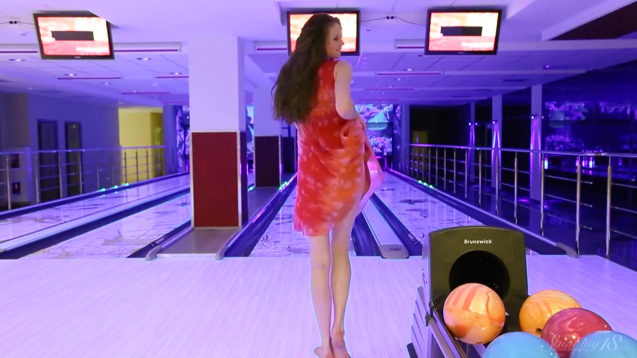 Brunette teen 18+ Model Playing Naked In The Bowling Alley