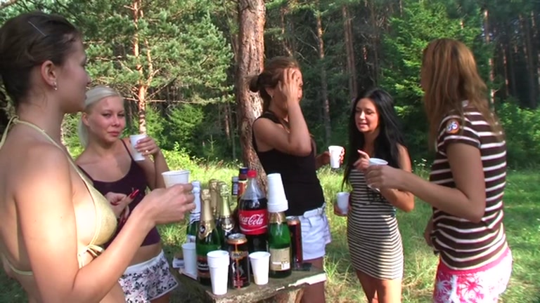 Topless college women erotically wash car at the picnic