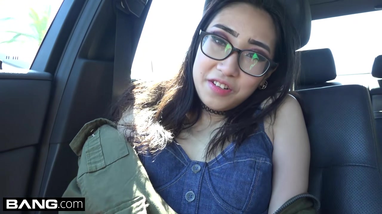 Nerdy teen 18+ asian Eva Yi flashes her tits in public