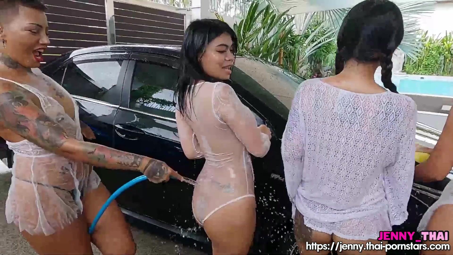 Jenny Thai - 4 Hot Thai Girls Wet Carwash Party