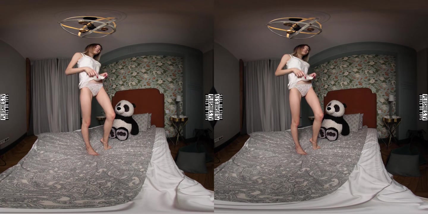 Model Celestine Beautiful Photoshoot With A Panda Bear BTS - PlushiesVR